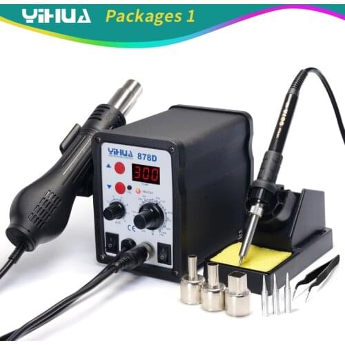 220V 110V Optional YIHUA 878D Hot Air Gun Soldering Station With 907A Soldering Iron Station