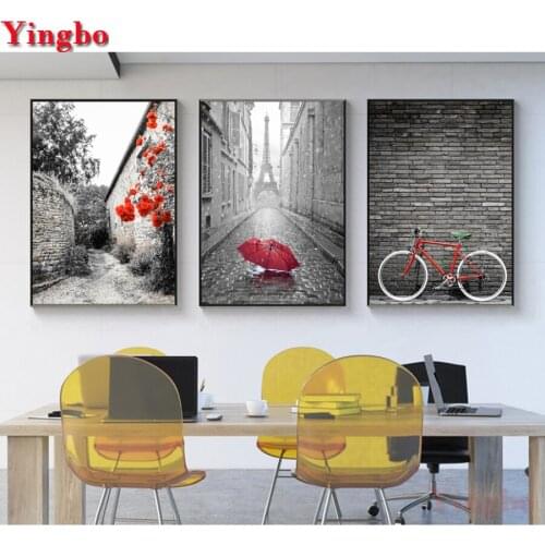 3 Pcs/set DIY Diamond Painting Red Bicycle Cross Stitch Wall Sticker Decor Full Square round Diamond Embroidery needlework