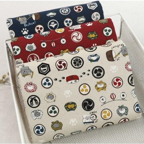 45cm*110cm/Piece,Cartoon Cat Drum,Cotton/Hemp Printing Cloth,Clothing Bag,Tablecloth,Curtain,Puppet Fabric,DIY Handmade Material