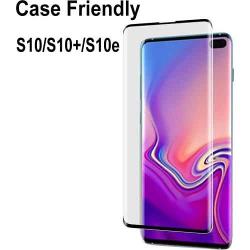 50pcs DHL 3D Full Cover Tempered Glass For Samsung galaxy s10 s10e Plus Curved Screen Protector 9H Premium Glass Case friendly
