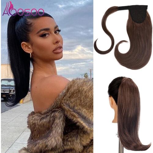AOOSOO 18-Inch Synthetic Hair Velcro Curled Wig for Ladies Party Short Hair Natural Brown Daily Ponytail