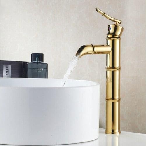 Basin Bamboo Faucet Golden Plating Mixer Taps Single Holder Sink Faucet bamboo joint shape tapsG1042