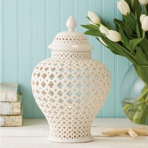 White Hollow Series Ceramic General Jar Decoration Simple Dried Flower Vase Home Creative Decoration Living Room Furnishings