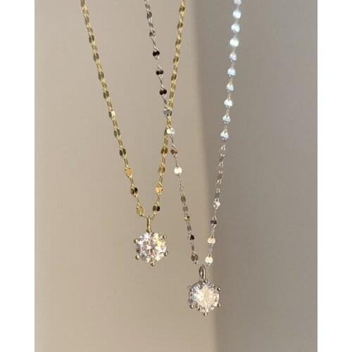 925 Sterling Silver Link Chain Crystal Round Bead Charm Pendants Necklace For Women Statement Jewelry dz485