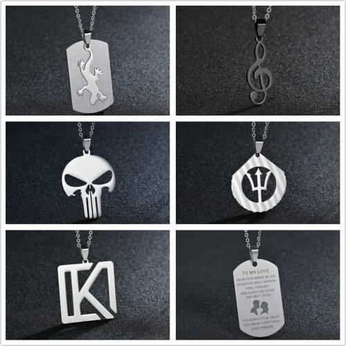 Trident Gecko Music Note Skull Pendant Necklace Silvery Fashion Women Men Necklaces Gift For Friend Link Chain Neck Jewelry