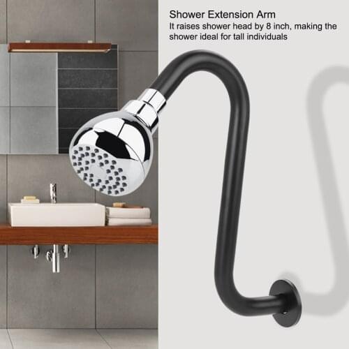 Black 8in 201 Stainless Steel High Rise S-Curved Shower Extension Arm G1/2" Bathroom Accessory