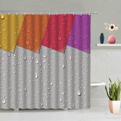 Color Stereo Geometric Shower Curtain Creative Abstract Background Cloth Bathroom Bathtub Decoration Screen Washable With Hooks