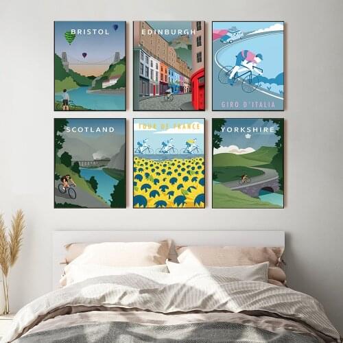 Hd Canvas Art Painting NTour De France Print Poster Cycling Edinburgh Vintage Travel Cities Landscape Posters Wall Art Picture