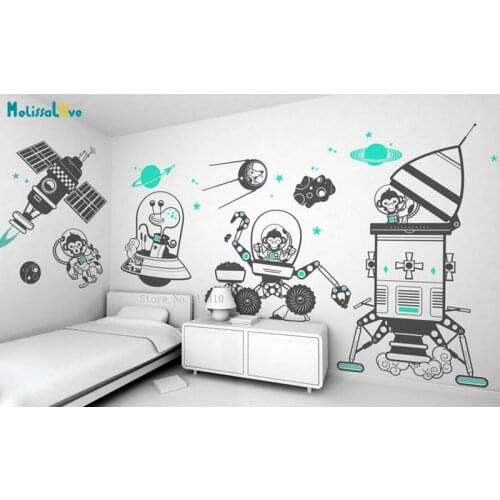 Custom Color Outer Space Wall Decals Lovely Decor Stars Planets Astronaut Rocket Ship for Kids Babys Room YT4860