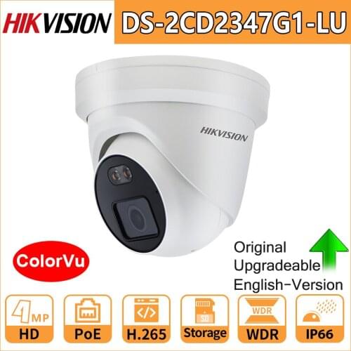 Hikvision 4MP ColorVu IP Camera Turret DS-2CD2347G1-LU PoE 24/7 Colorful Image Built-in Mic Support SD Card Slot Face Detection