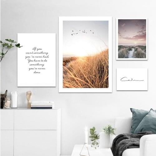 Grass Field Sunset Canvas Nordic Nature Wall Art Print Landscape Painting Decorative Picture Scandinavian Home Decoration