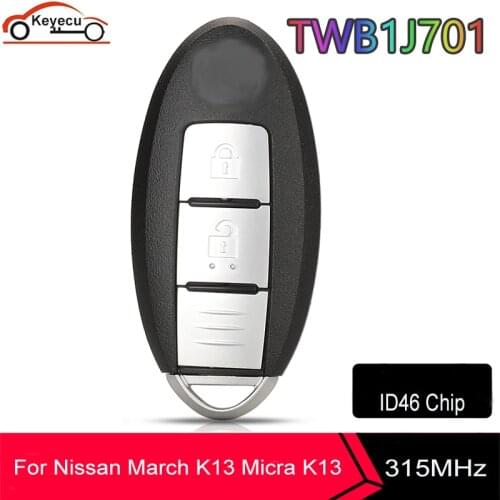 KEYECU Smart Remote Car Key Fob 2 Button 315MHz ID46 Chip for Nissan March K13 Micra K13 Leaf 85E3-1HH0D Model: TWB1J701