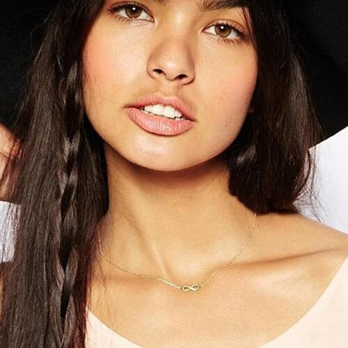 Tiny Infinity Pendant Necklaces For Women Choker Lucky Number Eight Geometric Long Chain Gold Color Necklace