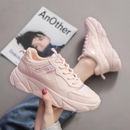 Womens Thick Bottom Vulcanized Shoes PU Leather Solid Lace-Up Female Sneakers Fashion Comfortable Leisure Ladies Footwear New