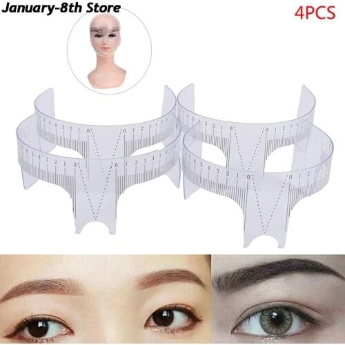 4pcs/lot Reusable Eyebrow Ruler Tool Permanent Makeup Eyebrow Grooming Tattoo Stencil Shaper Rule Measure Tool Makeup Measures