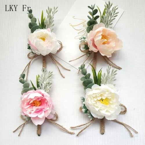 LKY Fr Boutonniere Wedding Silk Flower Corsage Pin Brooch Groom Boutonniere Buttonhole Wedding Planner Marriage Corsage Flowers