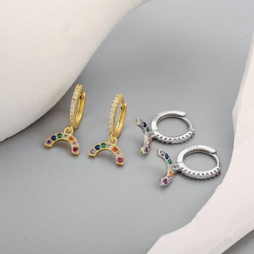 Minar Retro Multicolor Zirconia Rainbow Pendant Earrings for Women Ladies Gold Silver Color Metal Earrings Fantisy Jewelry