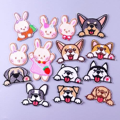 Cartoon Dog/Rabbit Patch Embroidered Patches For Clothing Cute Embroidery Adhesive Self-adhesive Cloth Sticker Children Clothes