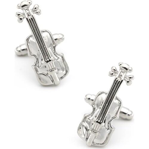 Mens Violin Cufflink Copper Material Silver Color