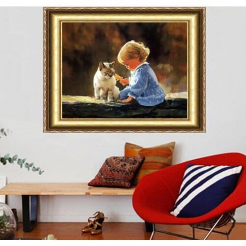 2015 DIY Diamond Painting Full Square Diamond 30*40CM Cat And Girl Knitting Needles Set Cross Stitch Hand Tools For Leather