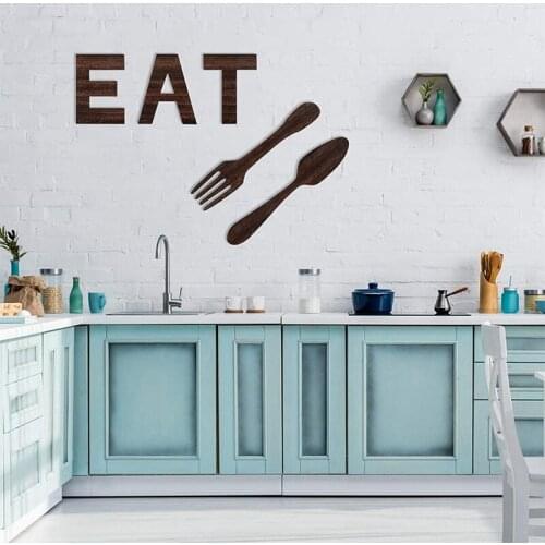 MLGB Set of EAT Sign Fork and Spoon Wall Decor Rustic Wood Eat Decoration Hang Wood Letters for Wall Art