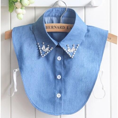 Blue Jeans Detachable Collar Women Denim Cowboy Beaded Removable Detachable Collars Adjusted Faux Chemisier tie cuello Camisas