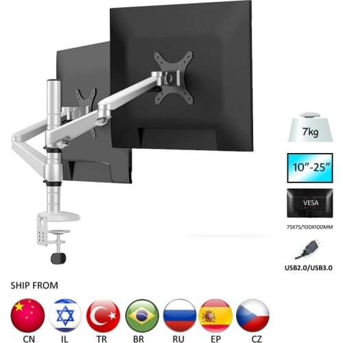 OA-4S Aluminum Alloy Desktop Double Arm Dual Monitor Holder Full Motion LED Screen Mount Arm Rotary Base Stand