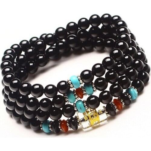 Natural Black Onyx 108 six words agate bracelet lovers evil multi bracelet