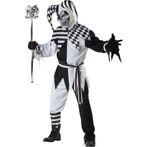 Newest Fashion Masquerade Mens Killer Clown Costumes Cosplay Striped Printing Mask Circus Jumpsuit for Halloween Party Costumes