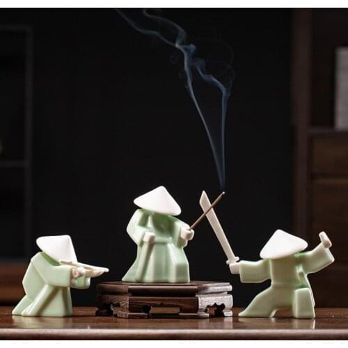 Creative new Chinese ceramic Samurai swordsman tabletop ornament household thread incense inserting device incense burner