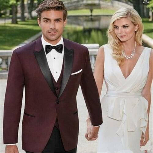 New Classic Men’s Suit Smolking Noivo Terno Slim Fit Easculino Evening Suits For Men Burgundy Notch Lapel Groomsmen Tuxedos Groo