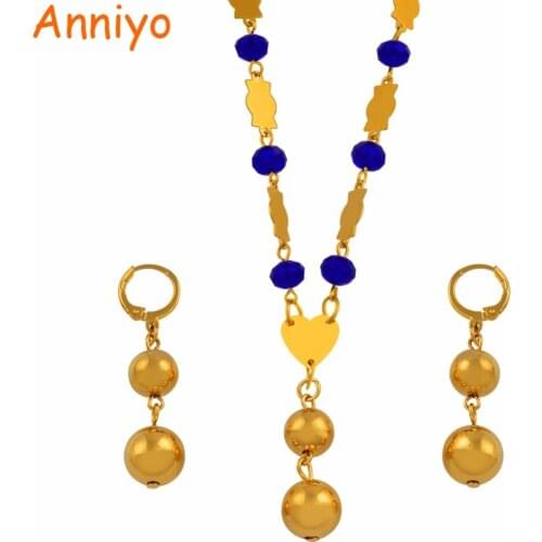 Anniyo Beads Pendant Earrings and Colour Beads Necklaces Jewelry sets for Women Gold Color Trendy Bead Jewellery Gifts #106406S