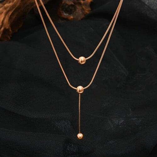 Ins Hot Sale Gold Color Beads Necklace Simple Titanium Steel Double Layer Necklaces For Women Jewelry Best Gift for Friends
