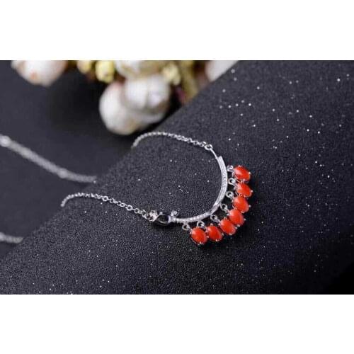 Natural red coral Elegant Tulip flowers necklace natural gemstone pendant necklace S925 silver women wedding party fine jewelery