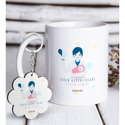 Personalized Professional Obstetrics and gynecology Specialist White Mug and Keychain Gift Set