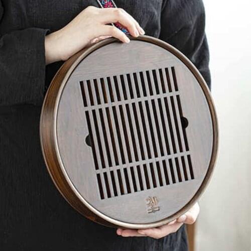 Natural Bamboo Wood Tea Tray-Drained Tea Tray-Chines Tea Set Tea Table-Round Storage Water Tray-Puer Tea Tray Kitchen Accessorie