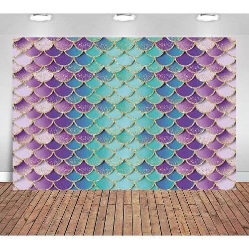 Mermaid Fish Scales Gradient Photography Backdrop Kids Baby Shower Birthday Party Table Decor Photo Background