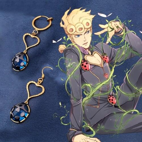 Anime JOJO Bizarre Adventure Golden Wind Giorno Giovanna Cosplay Eardrop 925 Sterling Silver Jewelry Ladybird Earrings COS Props
