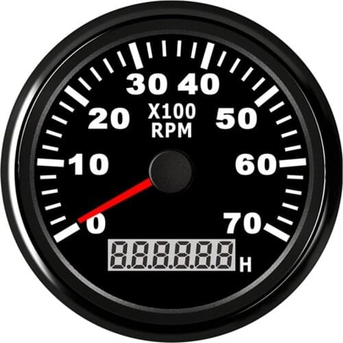 Tachometer for Boat motor 7000 RPM 85 mm Round Hour meter Diesel Engine Gauge Generator RPM REV Count Red Back light 12V 24V