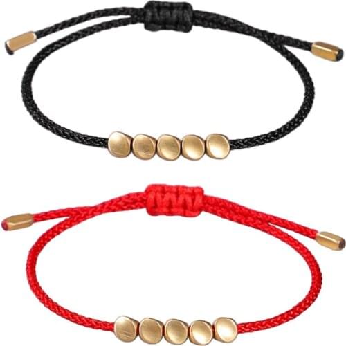 Tibetan Buddhist Creative Irregular Copper Beads Red Black Rope Pulling Bracelet For Women Men Handmade Knots Thread Bracelets