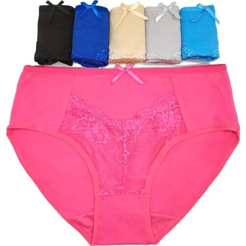 6PCS Briefs Panties For Women Cotton Bragas Mujer Plus Size Underpants Mid-Rise Sexy Lingerie Femme Lace Shorts Culotte XXL-4XL