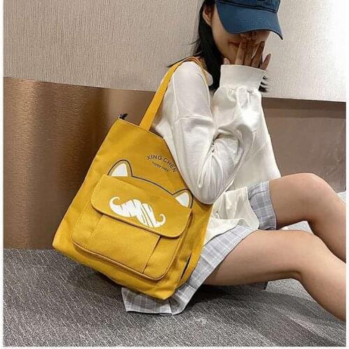 VASSARETTE Fashion Large Capacity Shoulder Bags Korean Handbag Reusable Cartoon Print Canvas Bags