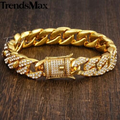 Womens Mens Bracelets Hip Hop Gold Miami Curb Cuban Link Chain Bracelets For Woman Male Jewelry Gifts Dropshipping 14mm KGB409