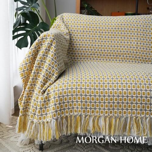 Nordic ins yellow small square knitted wool blanket sofa nap homestay decoration car with towel new