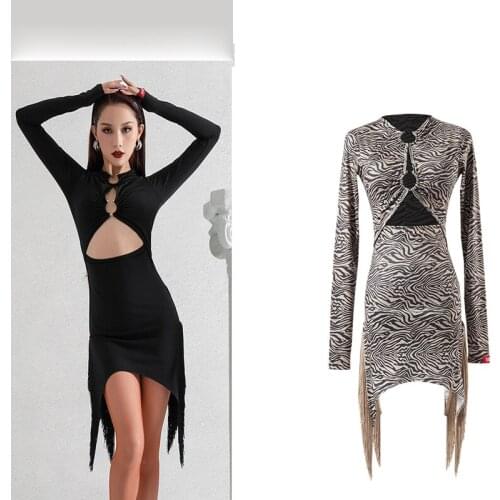 Latin Dance Dress Women Long Sleeved Sexy Latin Competition Dance Dress Costumes Performance Dance Dresses XS1012