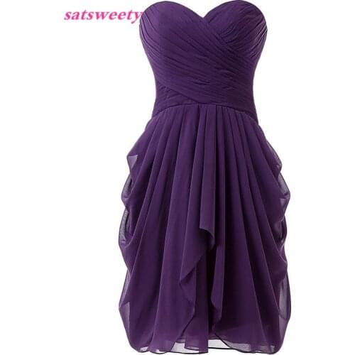 Satsweety Custom Color Real Photo Chiffon Bridesmaid Dresse 2020 New Knee Length Sleeveless Short Prom Party Gown Plus Size