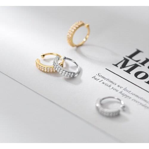 1pair (No pierced) Real. 925 Sterling Silver Three Rows Hip Hop CZ set &Bead Clip On Cuff Earrings Ear-Bone C-G7784