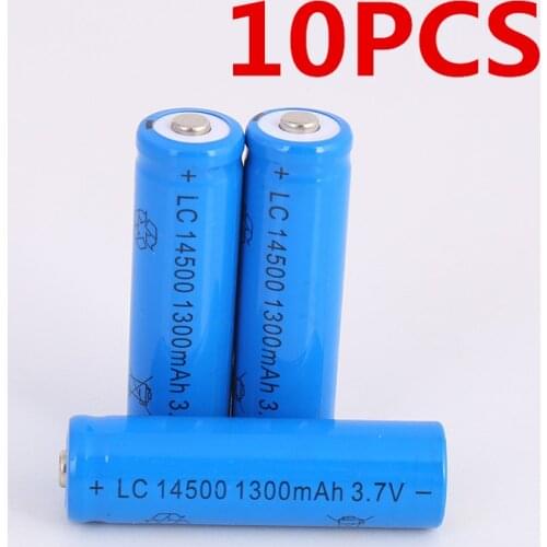 10pcs/lot Large capacity 14500 battery 3.7V 1300mAh rechargeable lithium battery for flashlight battery