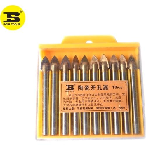 BOSI 10pcs 10mm Porcelain Spear Head Ceramic Tile Glass Marble Drill Bits Set
