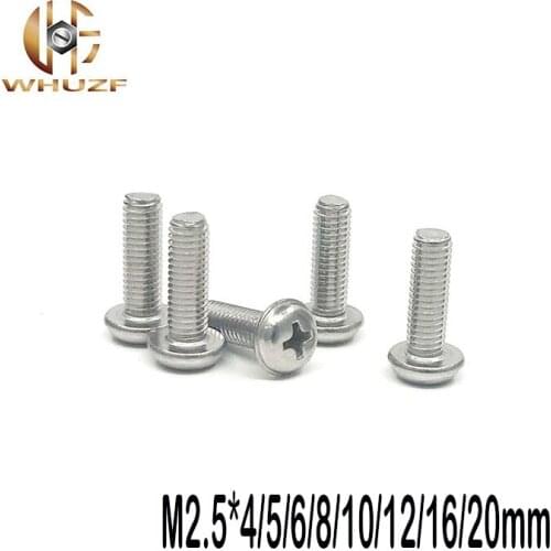 100pcs M2.5*4/5/6/8/10/12/16/20mm 304 stainless steel round head screws Pan head with pad screw With dental screw